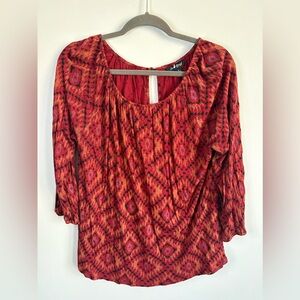 Lucky Brand Red and Orange Patterned Blouse